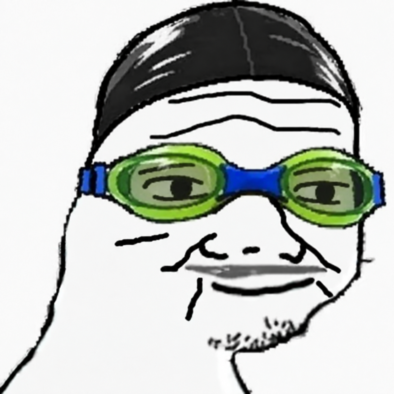 NASUNK wearing green swimming goggles and a black swim cap